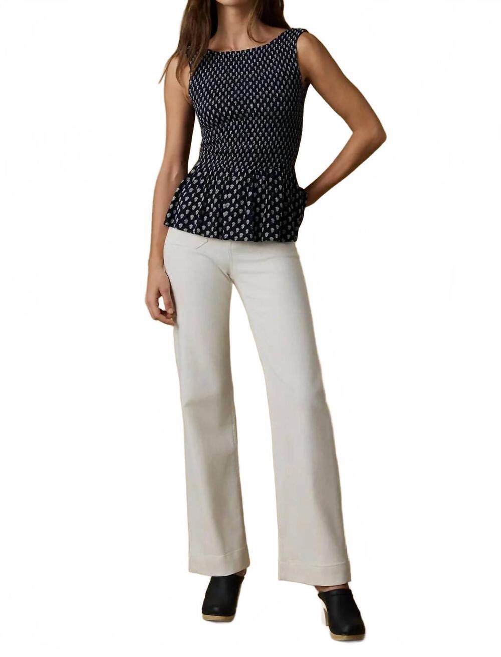 NEW FAHERTY sophia smocked tank top in navy lotus floral